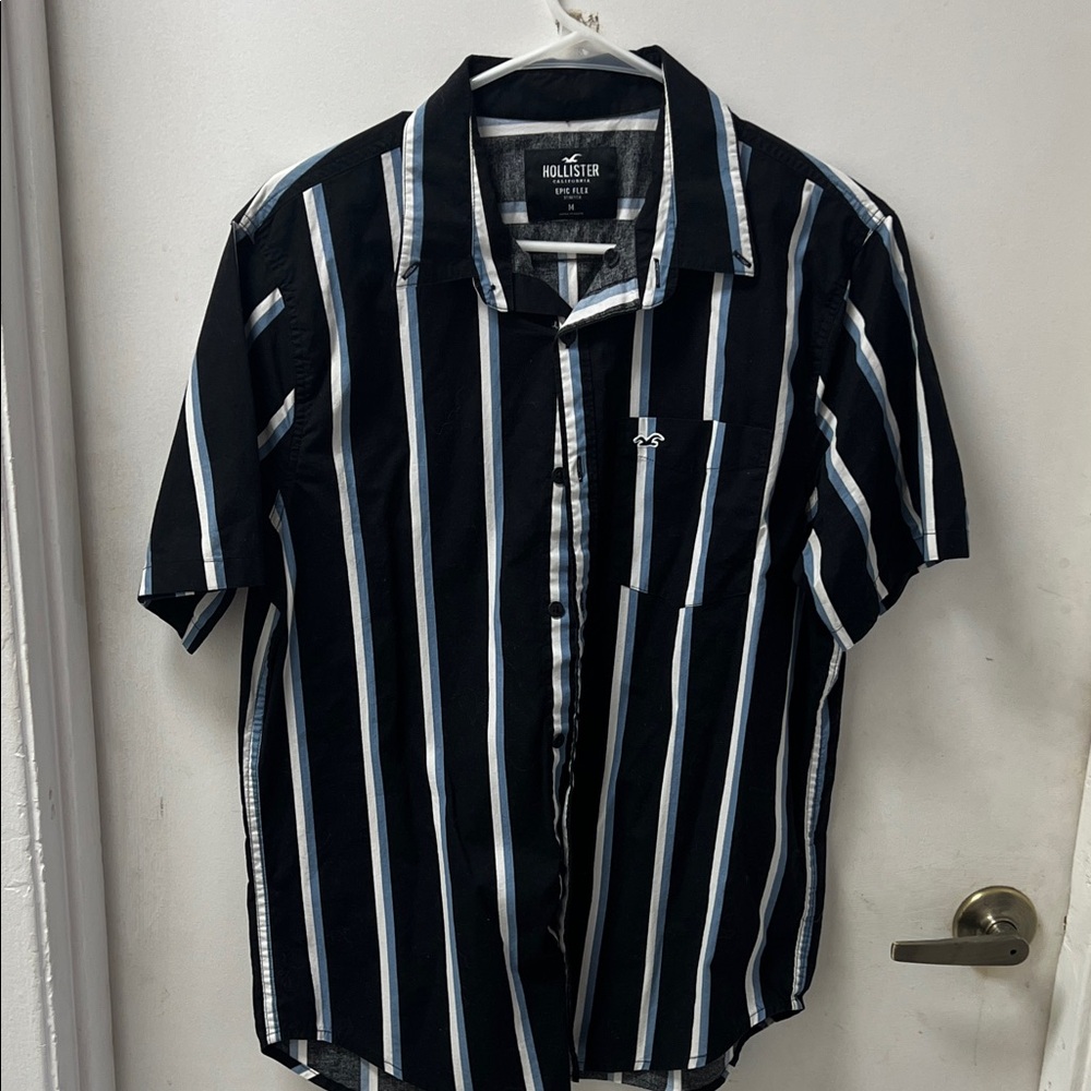 Hollister Men's Navy Striped Button Down Shirt